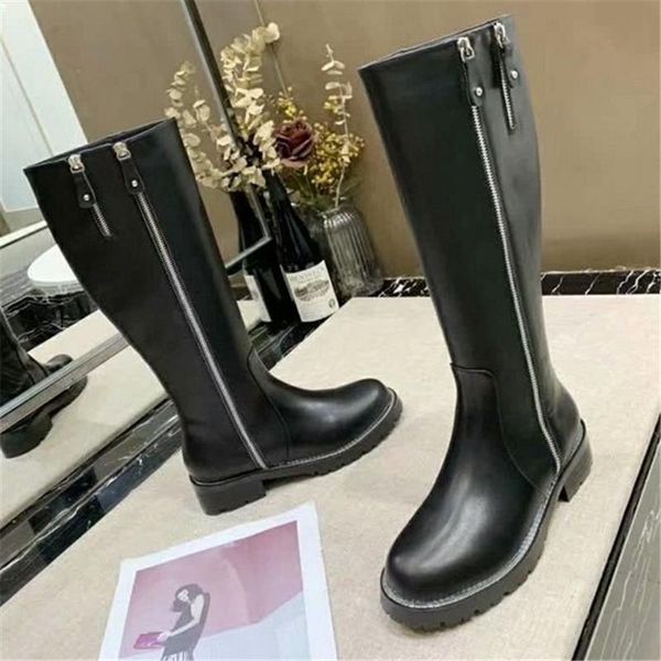 

boots women shoes knee high low heels chaussures femme winter ladies autumn scarpe donna slip on zipper botas, Black