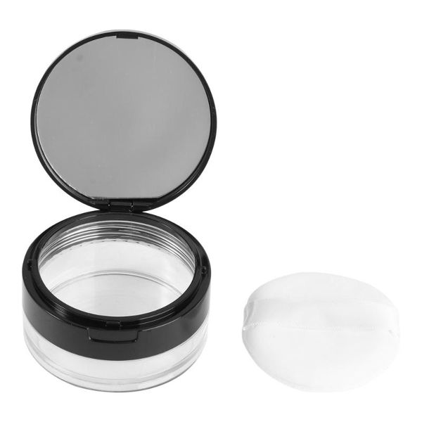 

storage bottles & jars portable empty powder case mirror loose container makeup with puff (black)