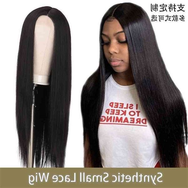 

front new lace women's chemical fiber long straight headgear, Black