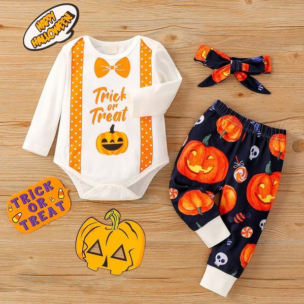 

clothing sets baby conjuntos de menino children clothes girl halloween pumpkin letter romper bodysuit pants outfits children's ropa niÃ±, White