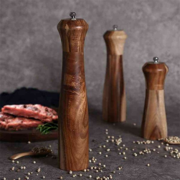 Moedor de pimenta manual Acácia Wooden Garrafa de madeira multiuso múltiplo garrafa BBQ Cozinha de ferramentas de moagem conjunto 210611