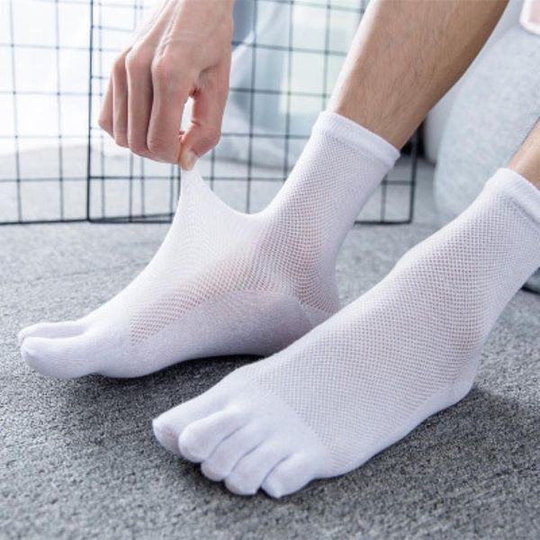 

men's socks spring and summer cotton mesh five-toe sock business thin section five-way tube breathable four seas, Black