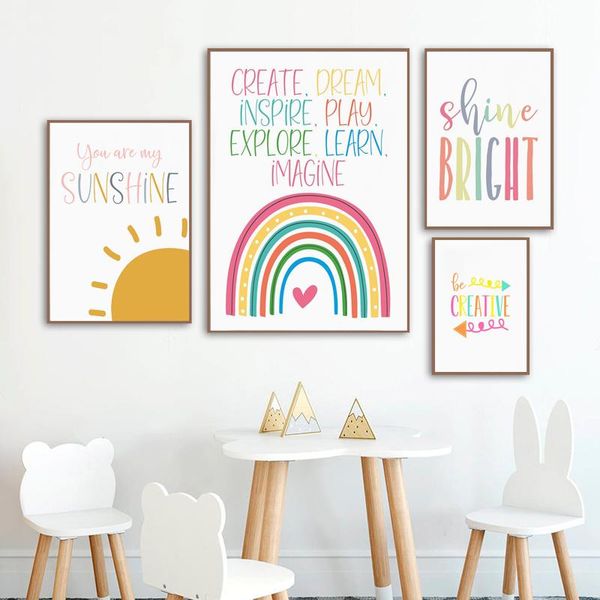 

paintings create dream inspire canvas poster nursery quote wall art print painting nordic picture kids bedroom decor you my sunshine