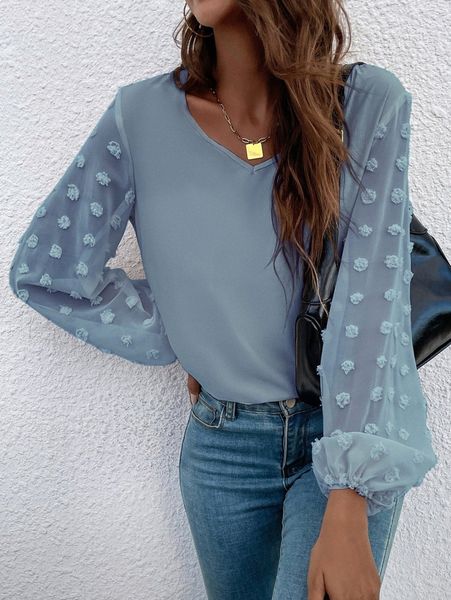 

swiss dot bishop sleeve blouse 90h7#, White