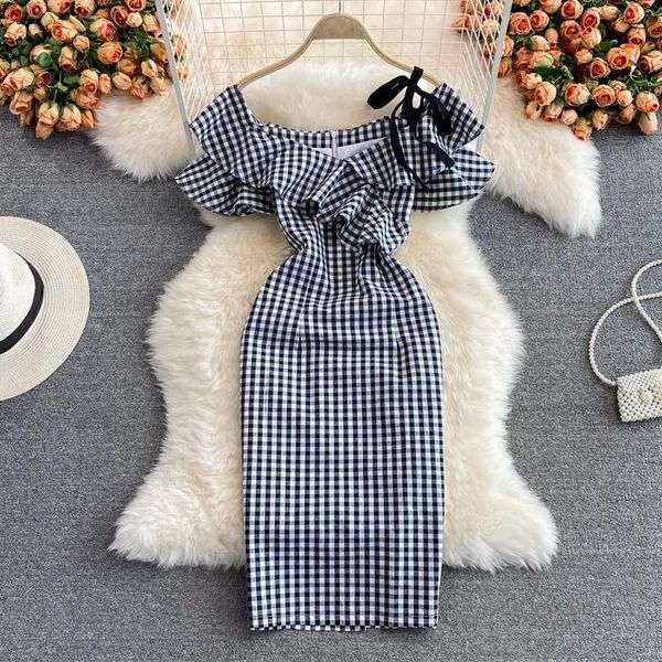 

casual dresses lotus collar off shoulder dress 2021 summer fashion goddess model slim spaghetti strap women's, Black;gray