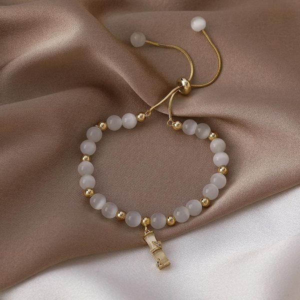 

charm bracelets lovoacc elegant beaded shiny opal bracelet for women ladies gold color beads bamboo joint adjusting accessories, Golden;silver
