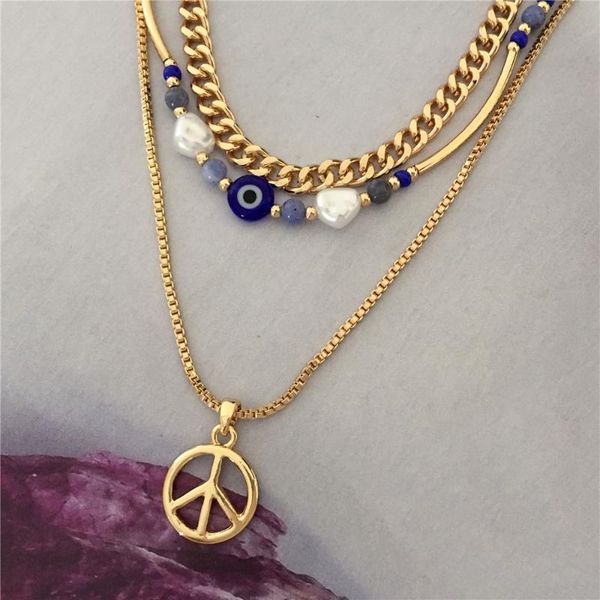 

chains boho multilayer colorful beaded necklace for women eye asymmetric pearl beads choker female y2k jewelry, Silver