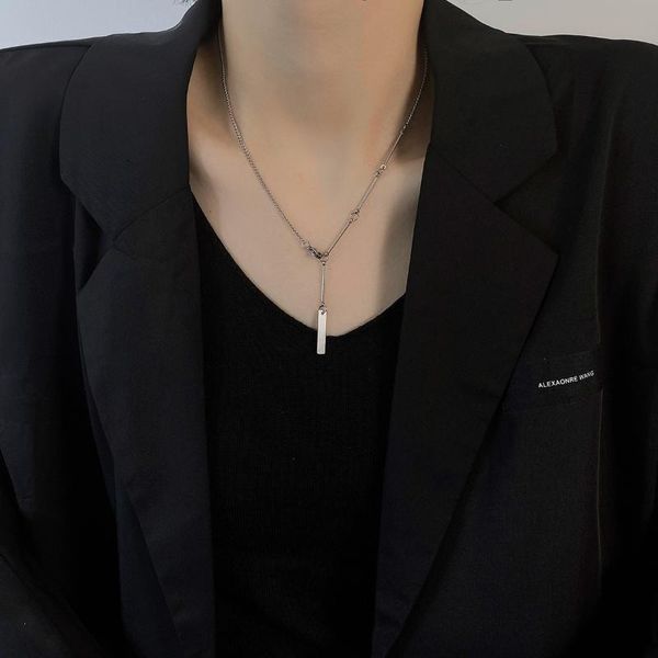 

pendant necklaces simple titanium steel necklace versatile female personality hip hop geometric square fashion short sweater chain, Silver