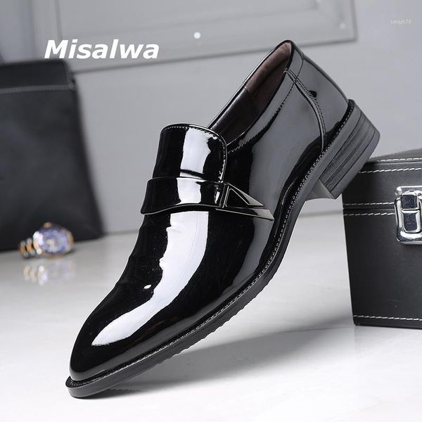 

dress shoes misalwa oversize 38-48 men oxford pu leather slip-on glossy patent metal decoration man formal suit1, Black