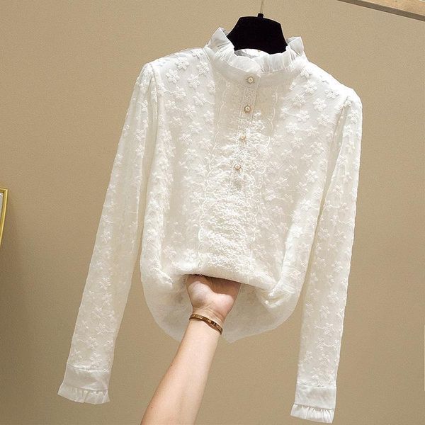 

women's blouses & shirts women and solid white chiffon blouse office shirt blusas mujer de moda 2021 long sleeve clothes