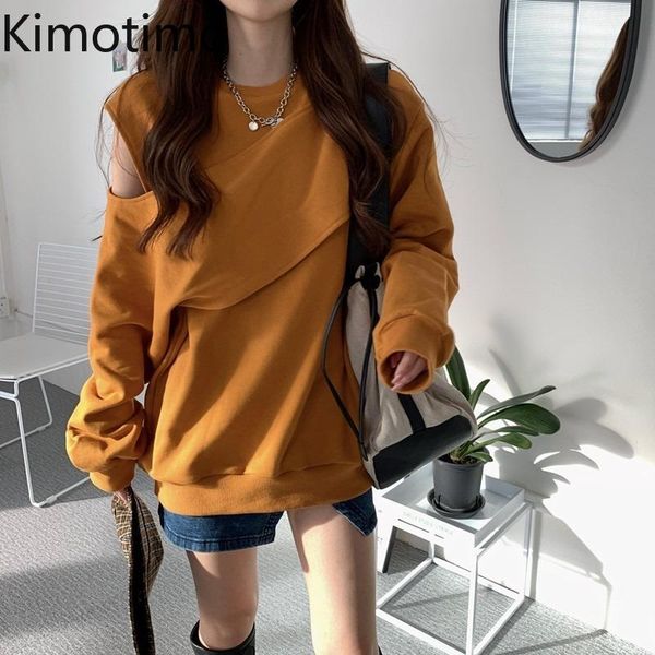 

kimotimo oversize sweatshirt autumn pullover off shoulder long sleeve hoodie streetwear korean fashion japanese women's hoodies & swea, Black