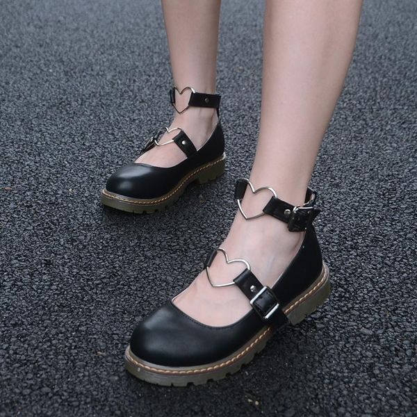

dress shoes women round toe buckle mary janes pumps heart retro chunky low heel cut out summer 3colors b26 k54, Black
