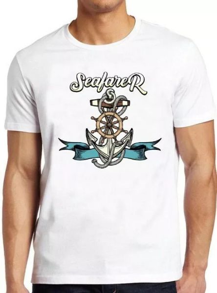 

seafarer logo navy sailing scuba anchor vintage cool tee t shirt 4019, White;black