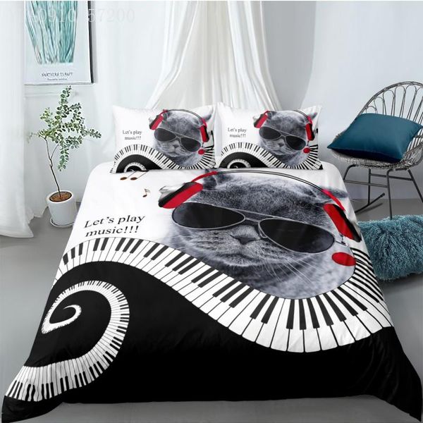 

bedding sets fashion home textile animal king size set bed linens 2/3pcs cute cat piano duvet cover single double