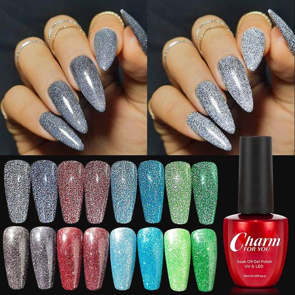 

nail gel 10ml reflective glitter polish 16 colors sparkling auroras laser semi permanent soak off uv varnish, Red;pink