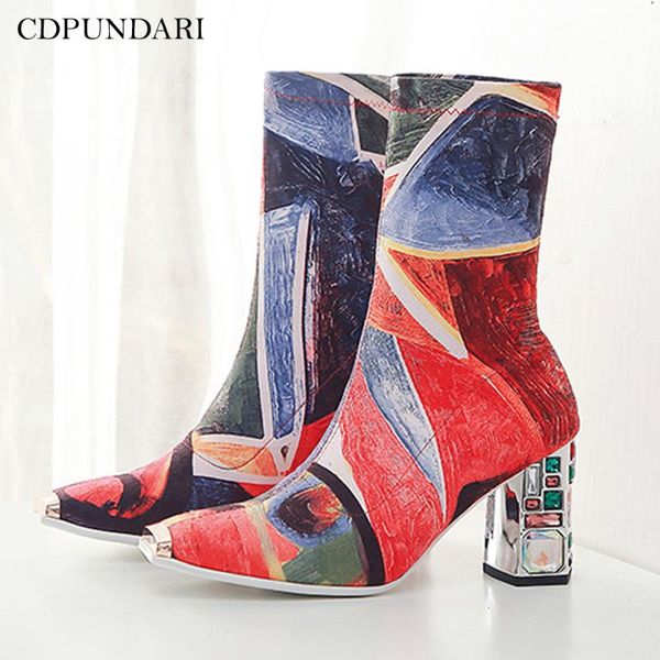 

boots ankle for women high heel ladies multicolor rhinestones, Black