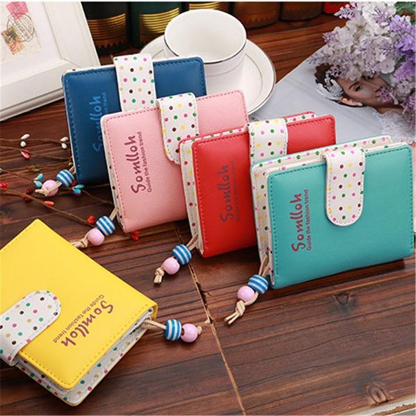 

fashion candy colors women wallets short polka dots leather zipper small wallet purse cards holder for girls laddies, Red;black