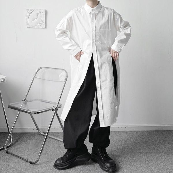 

men's casual shirts 2021 and women's deconstruction asymmetric long sleeve shirt autumn white black solid loose split for male