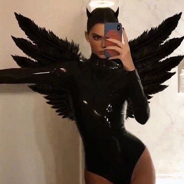 

women's jumpsuits & rompers black wet look bodysuit women o neck back zipper full sleeve patchwork high cut bodycon jumpsuit party nigh, Black;white