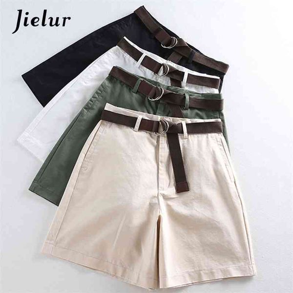 

jielur shorts all-match 4 solid color sashes casual shorts women a-line high waist slim short femme chic s-xxl ladies bottom 210324, White;black