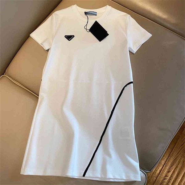 

women t shirts long style dresses with budge design for lady spring summer autumn casual dress tees shirt round neck short, White