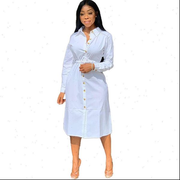 

autumn white shirt button womens dress up knee length long sleeve shift office lady loose casual tunic basic dresses, Black;gray