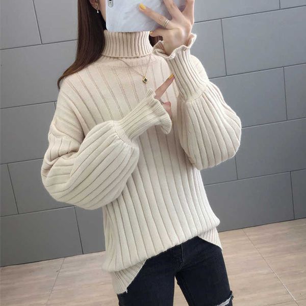 

women's sweaters autumn winter thick solid long lantern sleeve ladies jumper turtleneck casual knitted for female 1ocj, White;black