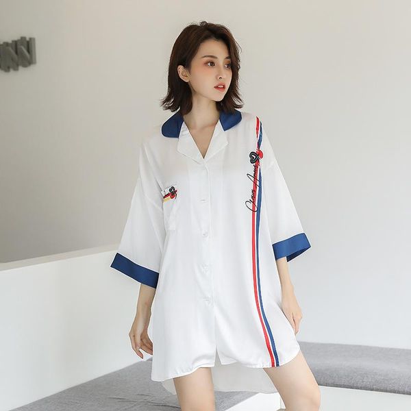 

women's sleepwear nightdress patchwork color satin women nightgown intimate lingerie casual sleepshirt summer home dressing gown, Black;red