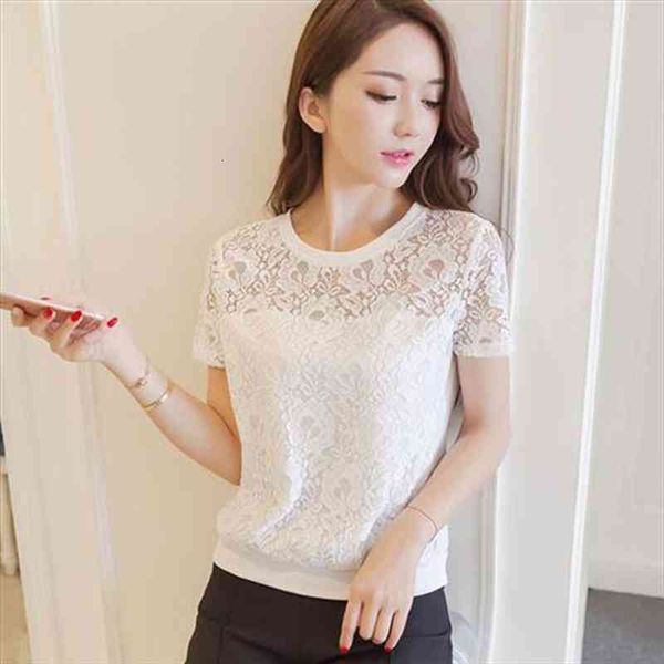 

women spring summer style lace blouses lady casual short sleeve white lace blusas df2713