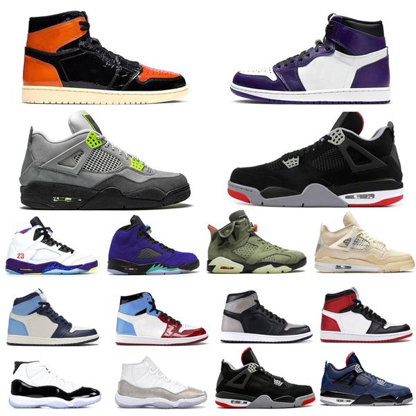 

mens womens designer 1 1s basketball shoes court purple unc neon 4s travis scotts fearless obsidian royal toe concord outdoor sneakers