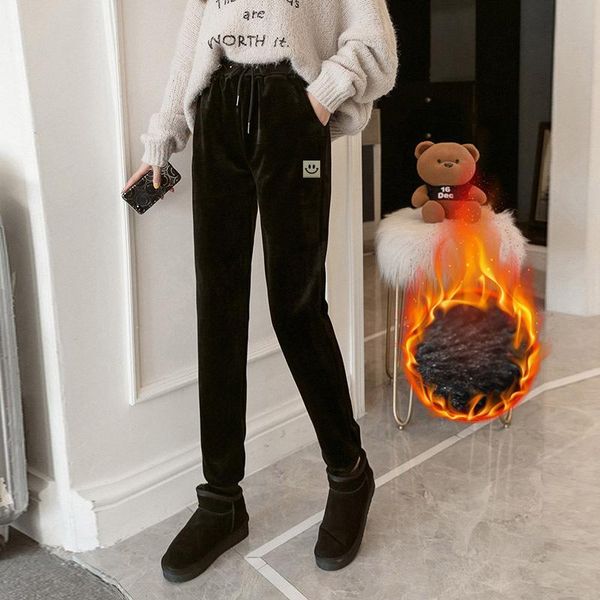 

women's pants & capris winter fashion warm double faced fleece trousers female thicken sweatpants loose casual drawstring waist women h, Black;white