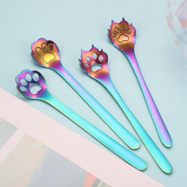 

spoons gold stainless steel hollow spoon creative dog cat claw stirring tea coffee dessert kitchen tools