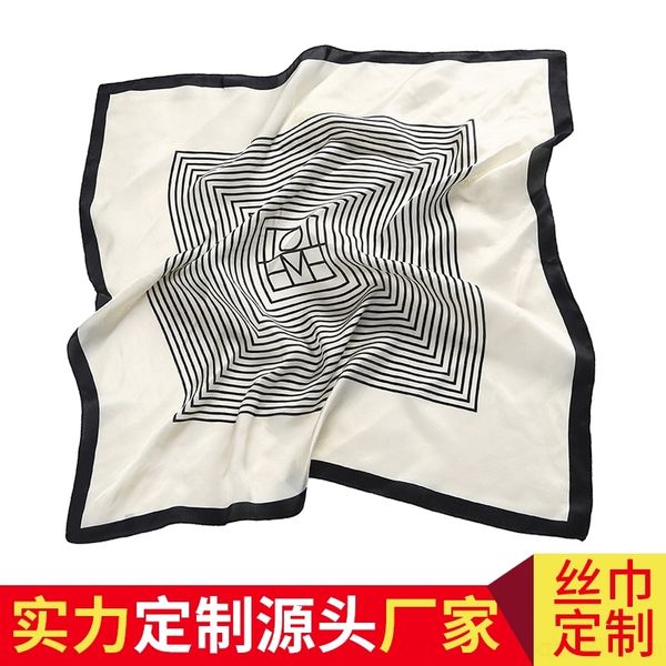 

XWH silk simulation ties silk 70 70 square fashion stripe check women's cravat simulation scarf black and white scarf, Black;gray