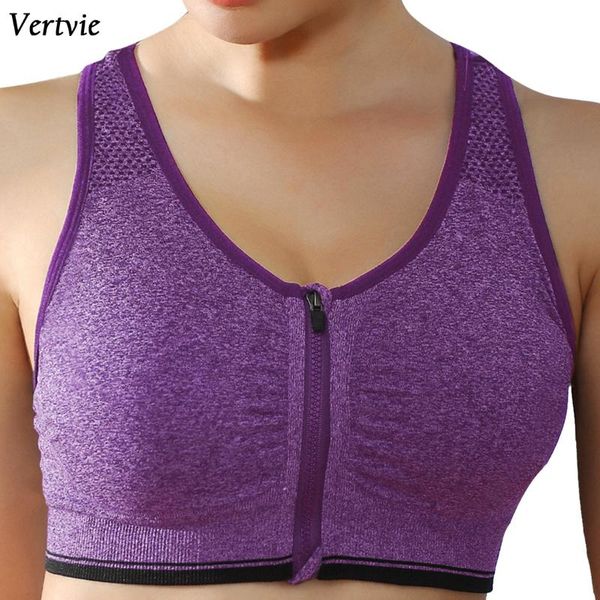 

gym clothing vertvie women zipper sports bras plus size 5xl wirepadded push up lady girls breathable fitness run yoga vest, White;black