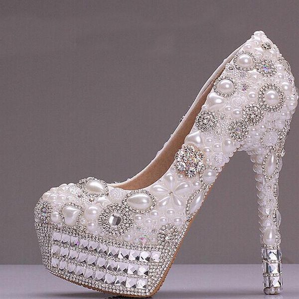 

dress shoes 2021 luxurious prom pumps cow split party show pearl and rhinestone platform 2 colors wedding for bridal, Black