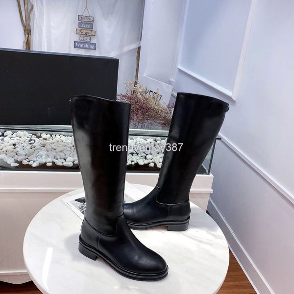 

boots children autumn and winter boots below the knee thin long flat bottomed high tube knight, Black