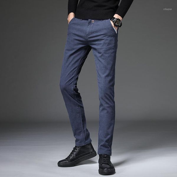 

men's spring casual stretch straight slim solid color wild korean version of the trend youth nine-point t jeans, Blue