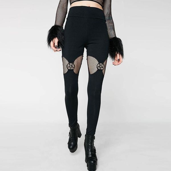 

women's pants & capris liser women black punk leggings gothic cool style thin plain hollow patchwork female club wear, Black;white