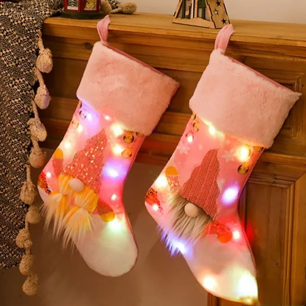 LED leuchten Weihnachtsstrumpfgeschenksack Weihnachtsbaum Anhänger Dekorationen Ornament Socken Süßigkeiten Tasche Home Party Dekorationen A851