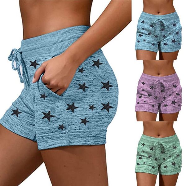 

women's shorts women sports 2021 summer star print skinny with pocket casual lady elastic waist beach correndo short pants female, White;black