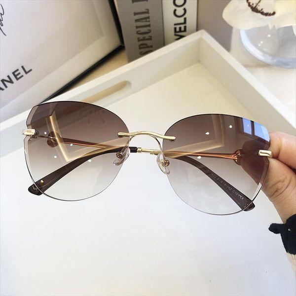 

retro oversized rimless sunglasses women summer brown cat eye gradient sun glasses female trendy frameless eyewear uv, White;black