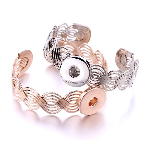 

gold silver hollow metal alloy snap button cuff bangle jewelry 18mm snaps bracelet for women bracelets, White