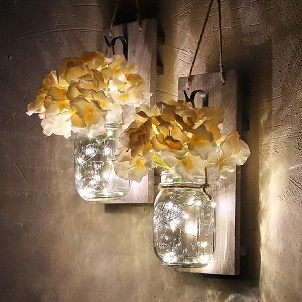 

wall lamp 2 pcs led hanging bottle lights with artificial flowers and string garland decor for garden coffee shop bar bedroom yard
