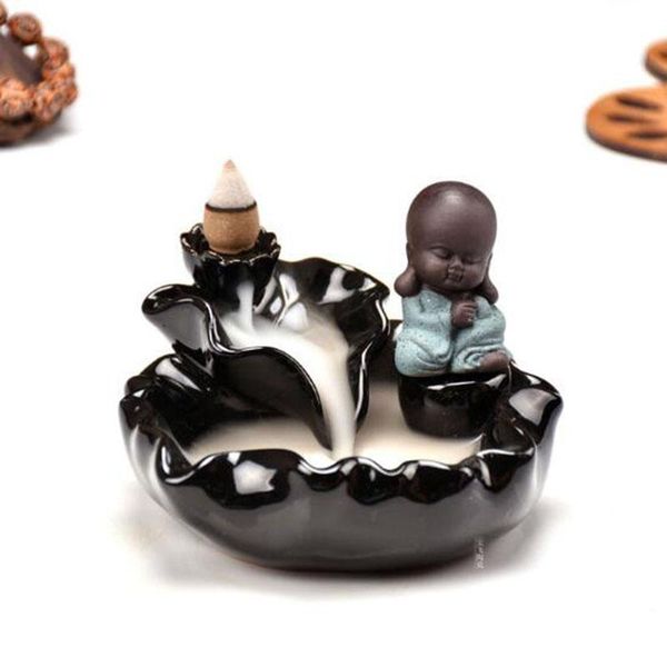 

fragrance lamps ceramic backflow incense burner the little monk small buddha censer cones lotus use in house home decor