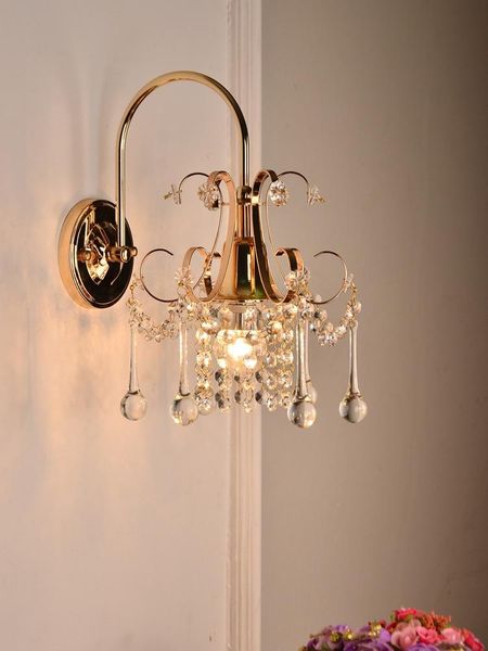 

wall lamps american country crystal lamp bedside bedroom golden led decorative wrought iron single and double head