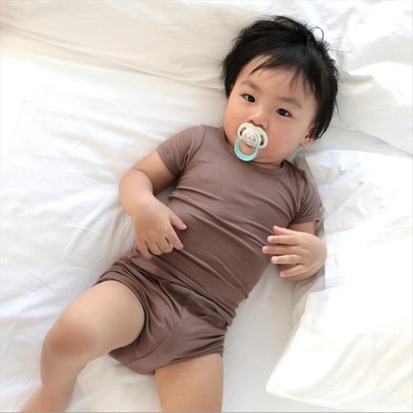 

summer newborn baby girls boys clothes sets ribbed cotton short sleeve t shirt shorts 2pcs toddler infant high waist outfit, White
