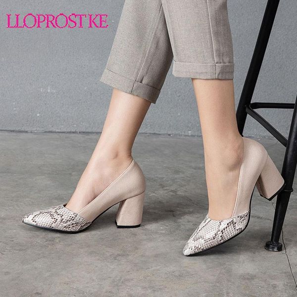 

dress shoes lloprost ke spring 2021 block high heel woman suede snake print patchwork women pumps black beige slop on pointed toe shoe