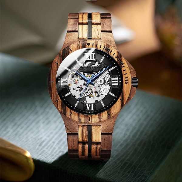 

wristwatches kunhuang handmade personality hollow hardlex mirror watches men automatic mechanical sport man's, Slivery;brown