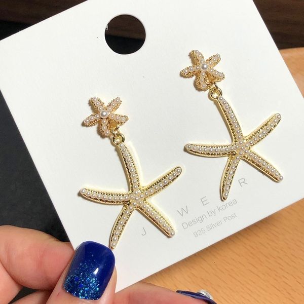 

70%off s925 silver needle pearl starfish cold wind korean temperament versatile fashion trend simple earrings for women a3xj, Golden;silver