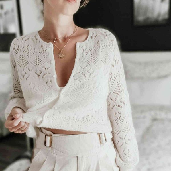 

knits fancy knit jumper women winter autumn elegant long sleeve oneck mohair wool warm casual sweater vintage chic cardigan gilet, White